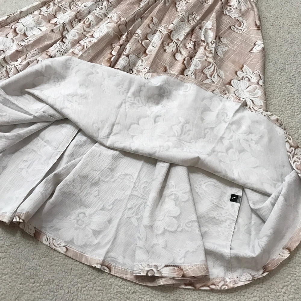 Midi Skirt NWOT Floral Lace Printed Length 34” Beige Size L - Picture 4 of 11